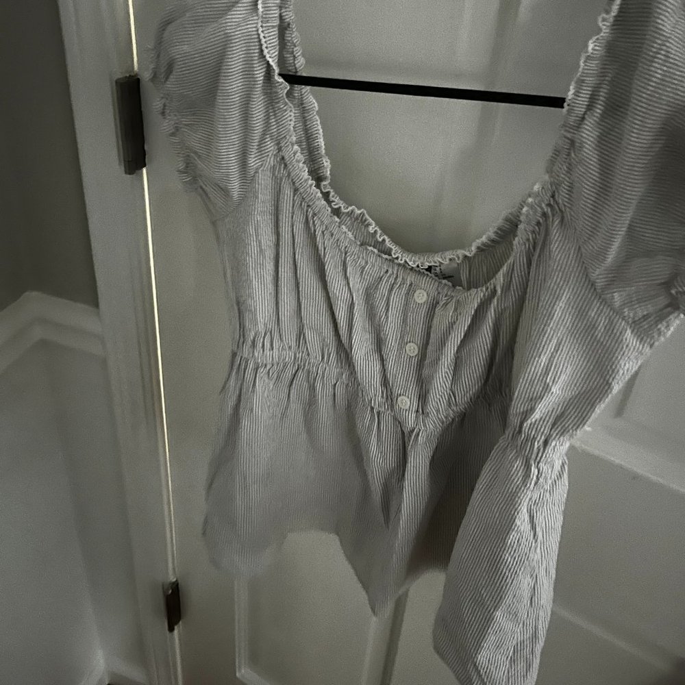 Divided Lace-trimmed Button-top Blouse